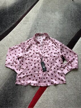Luisa Cerano Silk Pink Lips Print Blouse